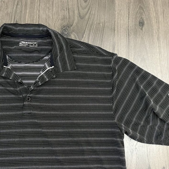 Nike Golf Dri Fit Polo Shirt Striped Textured Black Mens Large Swoosh - Picture 2 of 7
